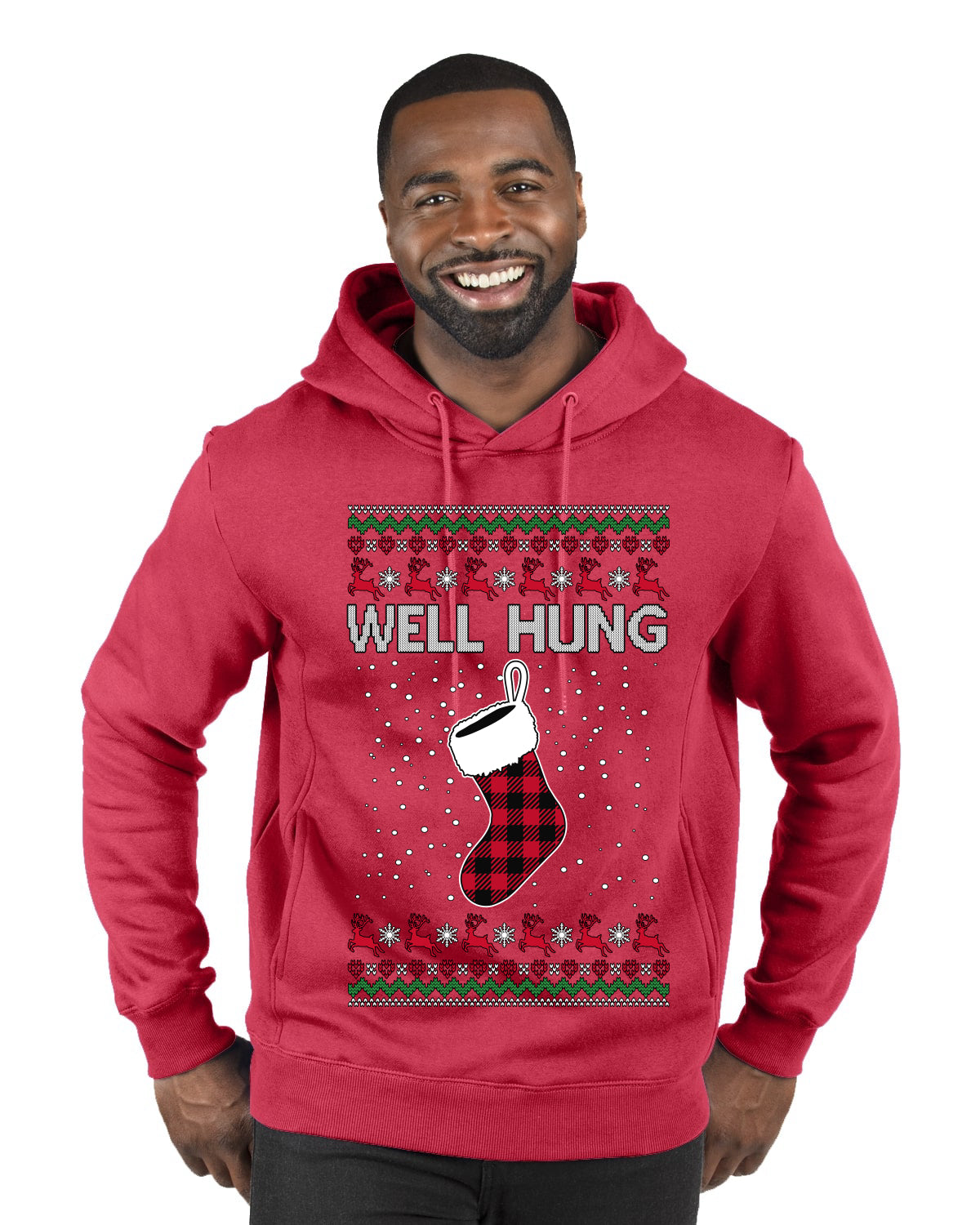 Well Hung, Ugly Christmas Sweater Unisex Premium Graphic Hoodie Sweatshirt