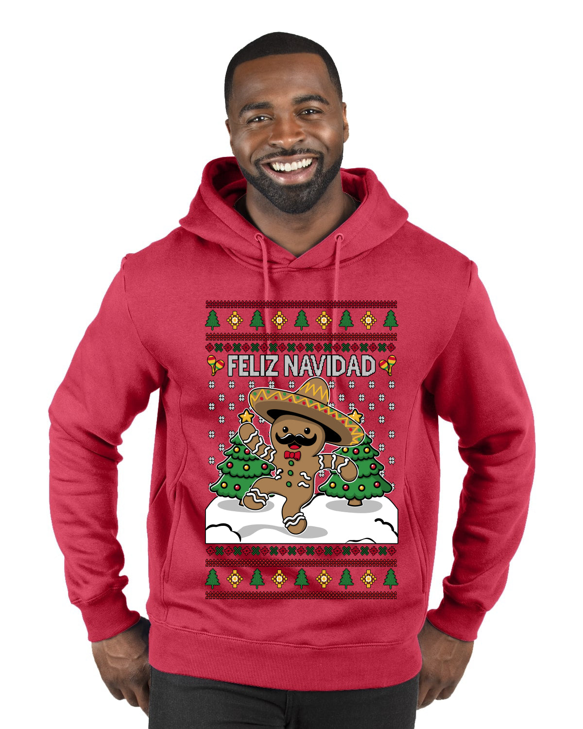 Feliz Navidad Dancing Gingerbread Man, Ugly Christmas Sweater Unisex Premium Graphic Hoodie Sweatshirt