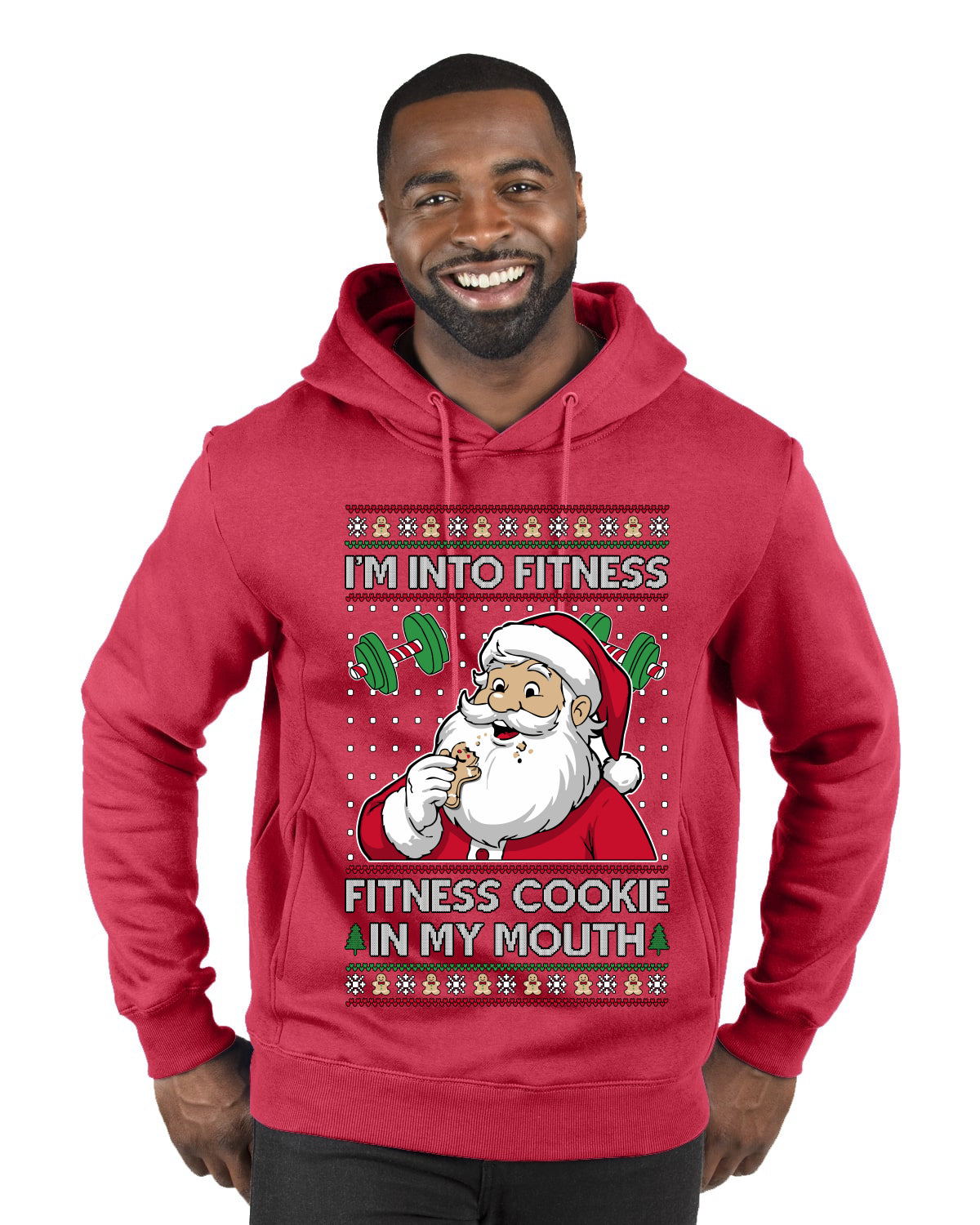 I'm Into Fitness Cookie In My Mouth Santa, Ugly Christmas Sweater Unisex Premium Graphic Hoodie Sweatshirt