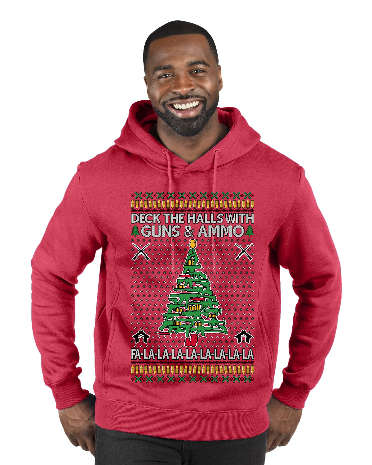 Deck The Halls With Guns & Ammo Fa La La La La, Ugly Christmas Sweater Unisex Premium Graphic Hoodie Sweatshirt
