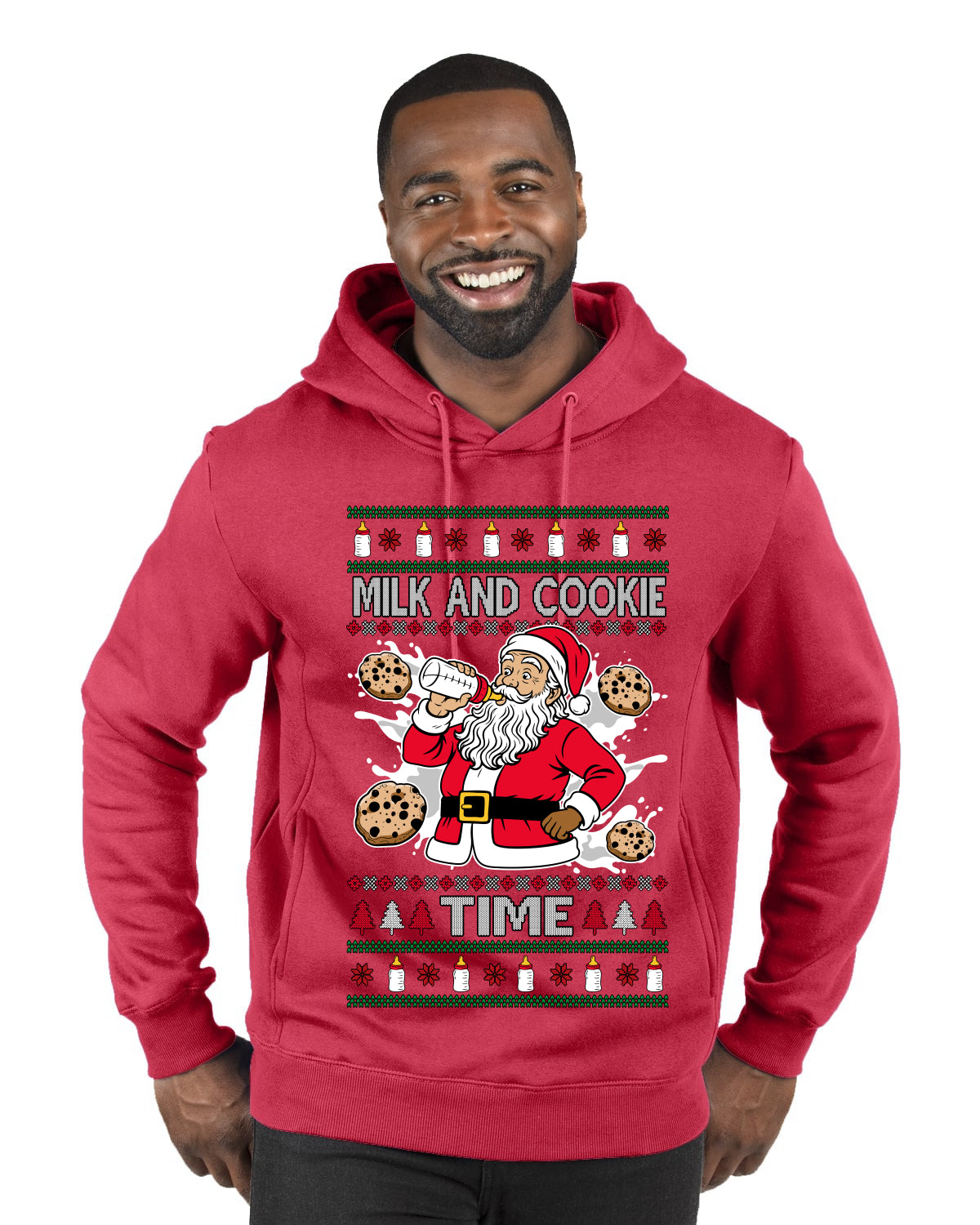 Milk And Cookie Time, Ugly Christmas Sweater Unisex Premium Graphic Hoodie Sweatshirt
