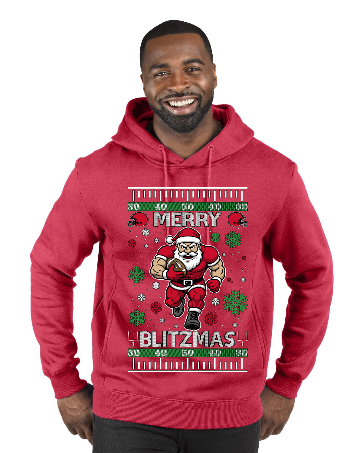 Merry Blitzmas, Football Christmas Sweater Design, Ugly Christmas Sweater Unisex Premium Graphic Hoodie Sweatshirt