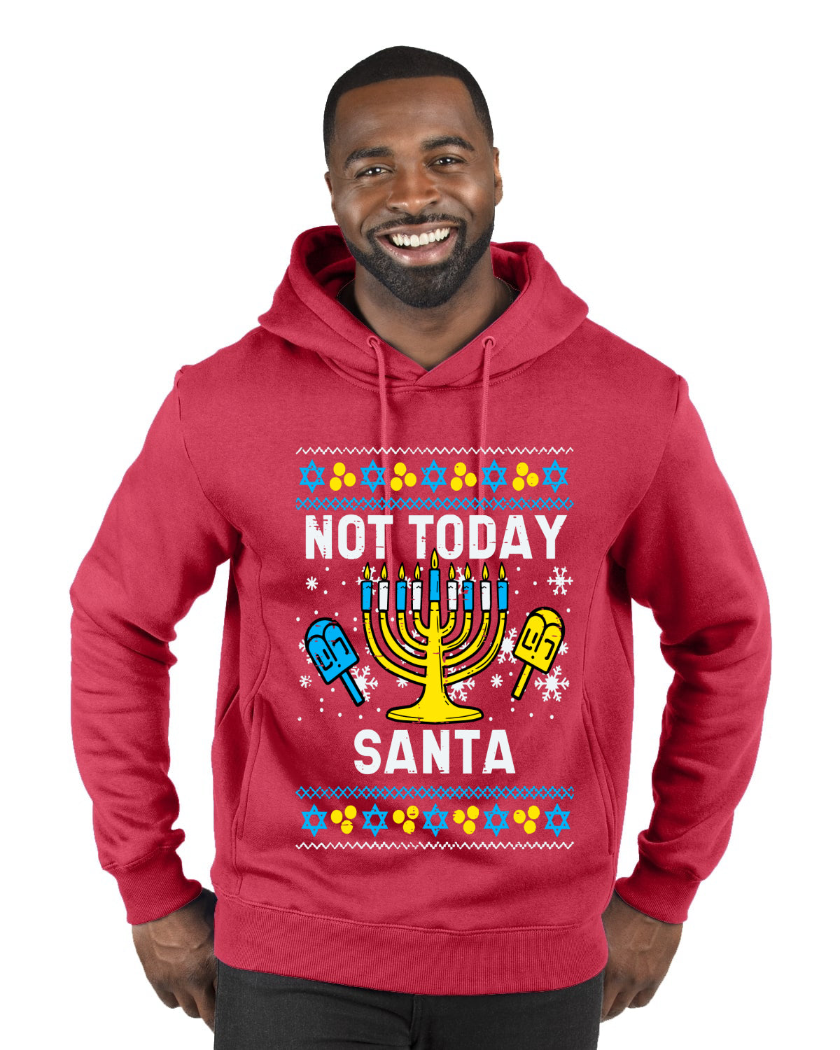Not Today Santa Menorah Hanukkah, Ugly Christmas Sweater Unisex Premium Graphic Hoodie Sweatshirt