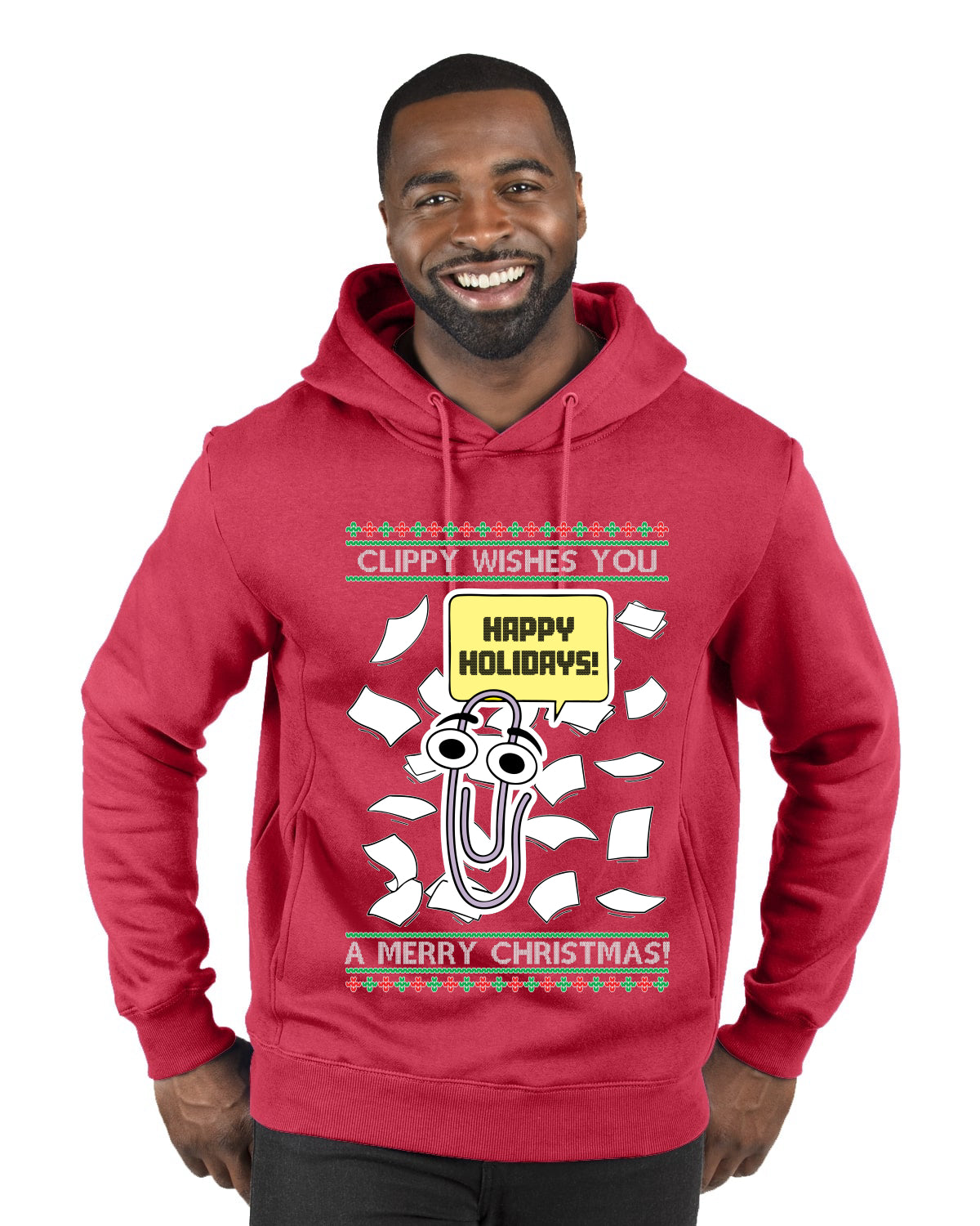 Clippy Wishes You A Merry Christmas Office Assistant, Ugly Christmas Sweater Unisex Premium Graphic Hoodie Sweatshirt