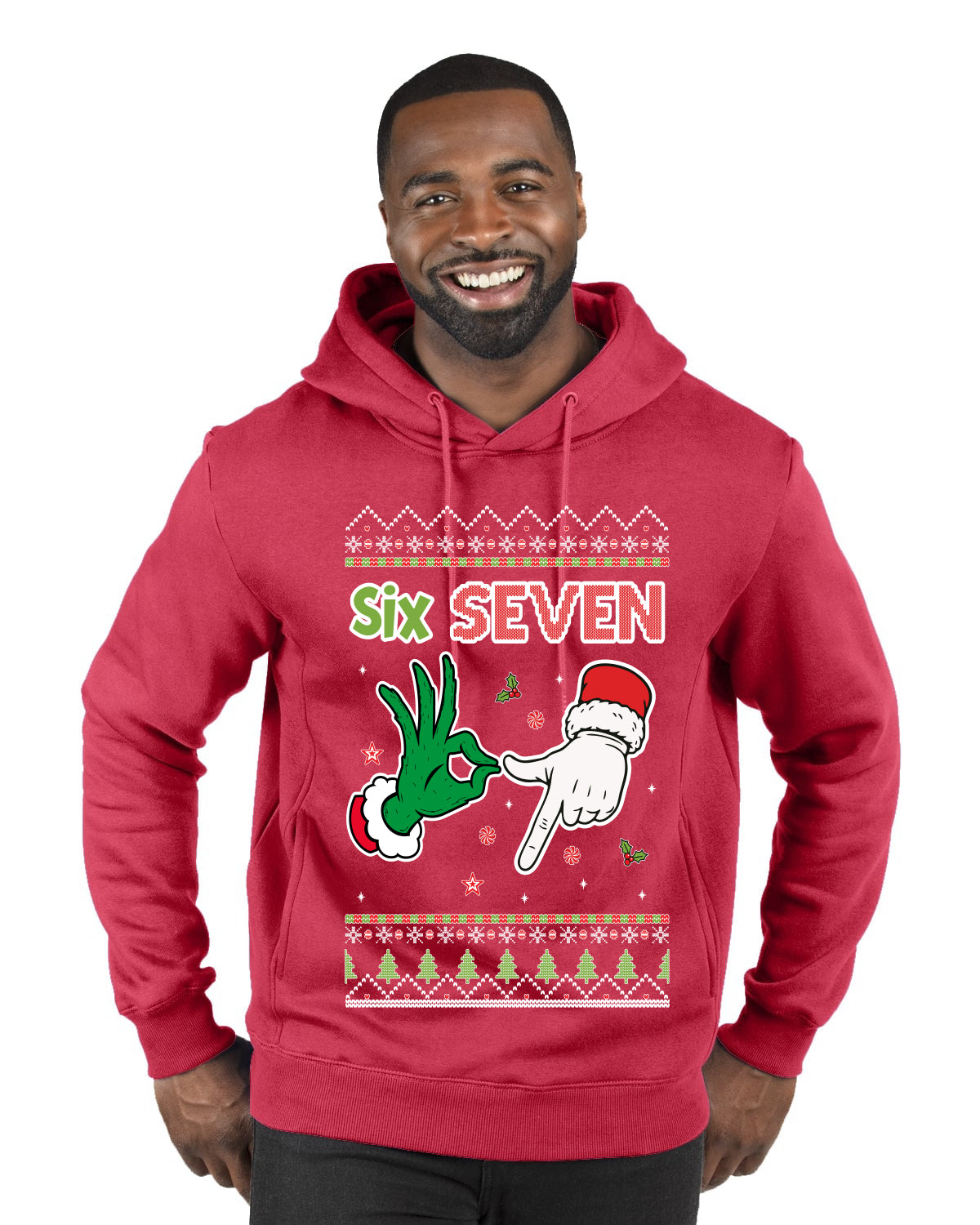 6 7 Christmas Hands, Ugly Christmas Sweater Unisex Premium Graphic Hoodie Sweatshirt