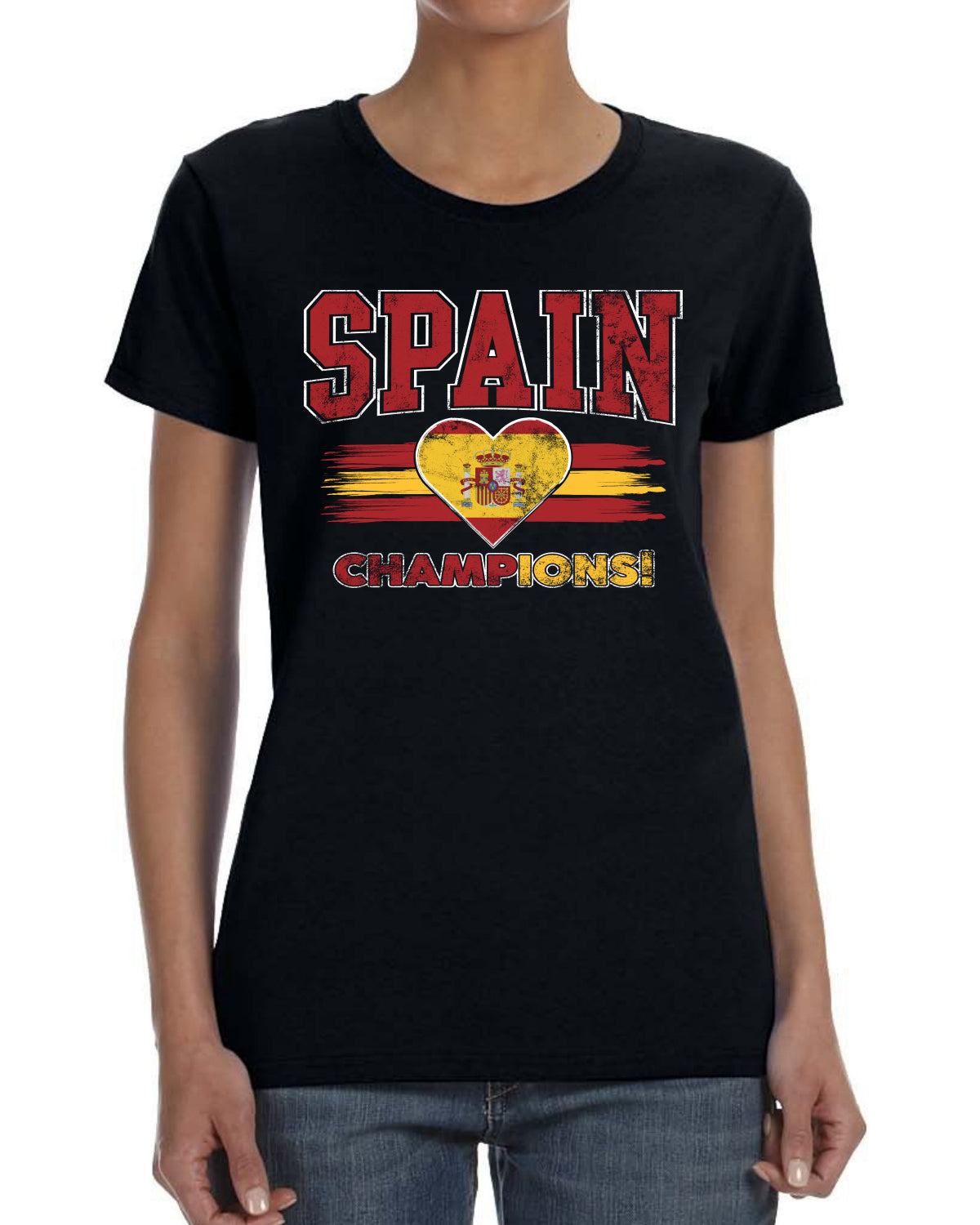 Spain Soccer Champions Fan Shirt Heart Flag and Soccer Ball Spanish Game Day Gift Sports Womens T-Shirt Sports Womens Graphic T-Shirt