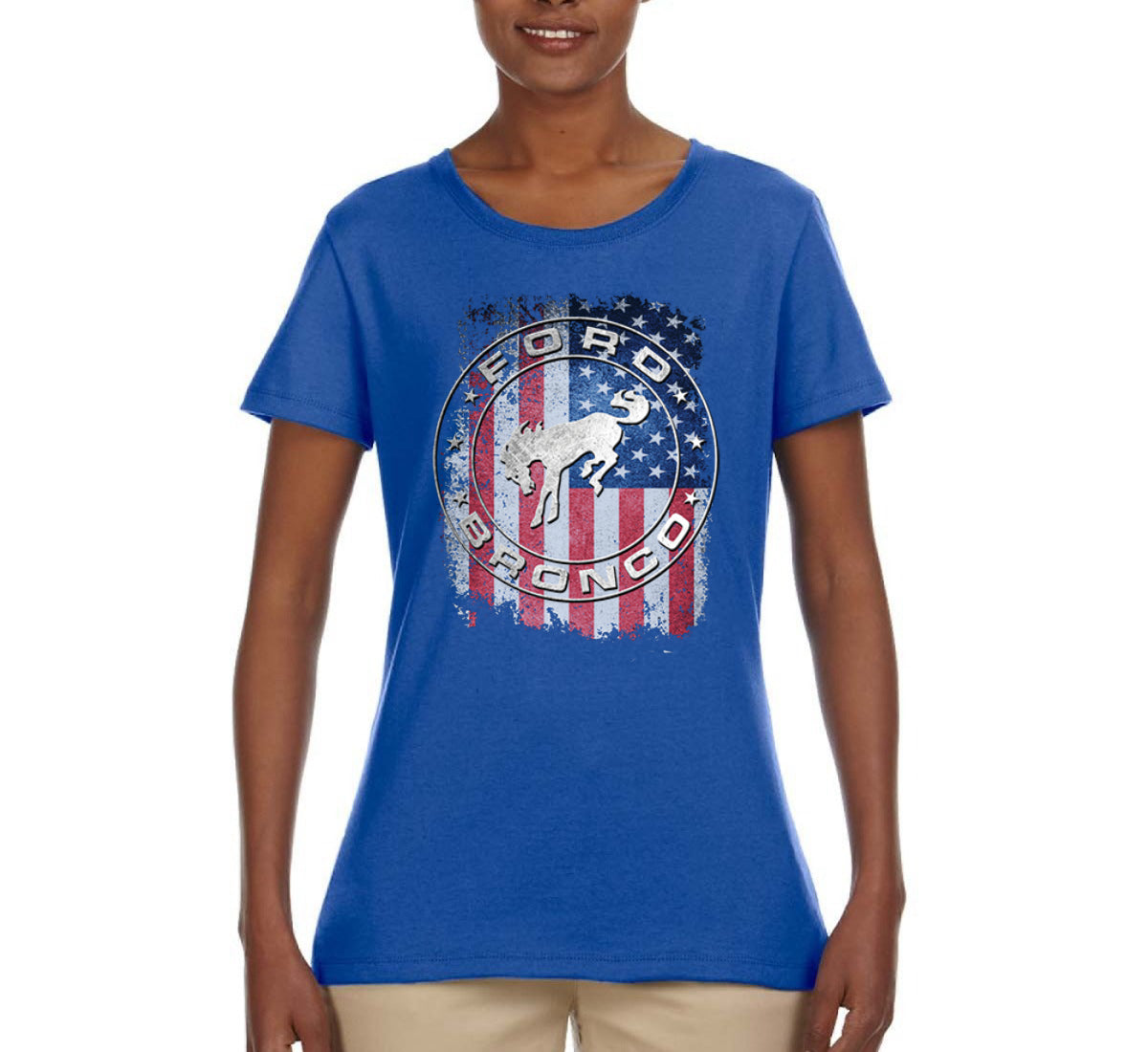 US Flag Ford Bronco Cars and Trucks Womens Graphic T-Shirt
