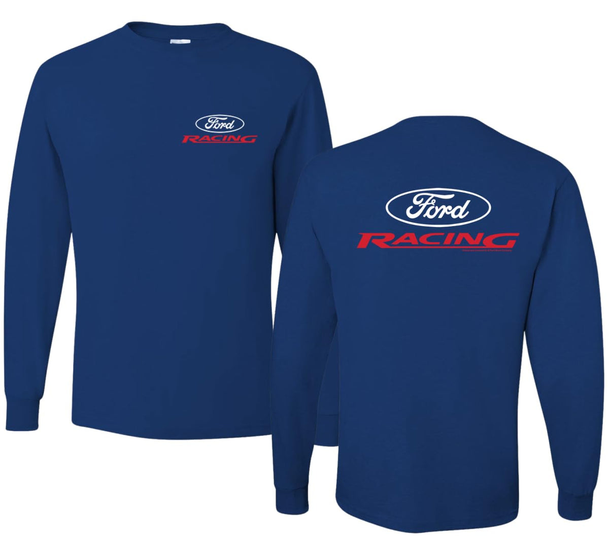 Ford Racing Logo Performance Motorsports Car Enthusiasts Truck Cars and Trucks Front and Back Mens Long Sleeve Shirt