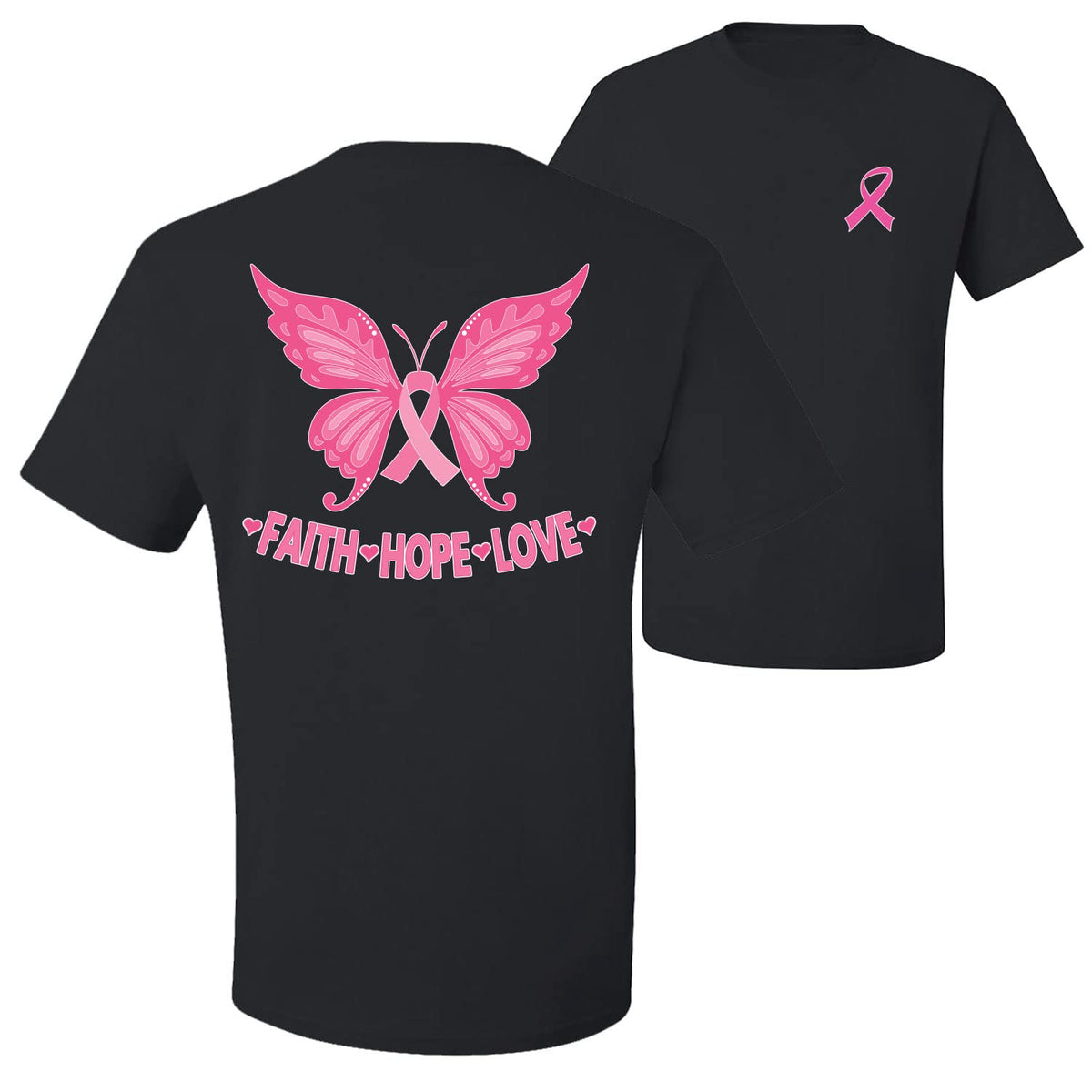 Breast Cancer Awareness Faith Pink Ribbon Sunflower Front and Back Unisex T-Shirt