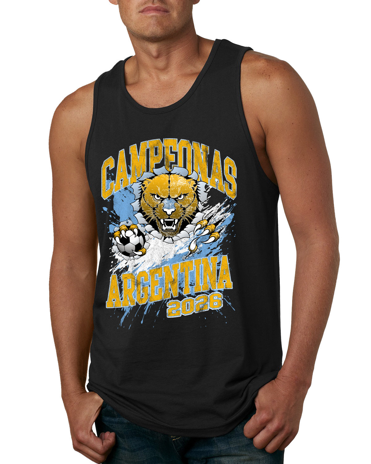 Argentina Soccer Campeonas Fan Shirt Big Cat and Soccer Ball Game Day Gift Sports Tank Top Sports Mens Tank Top