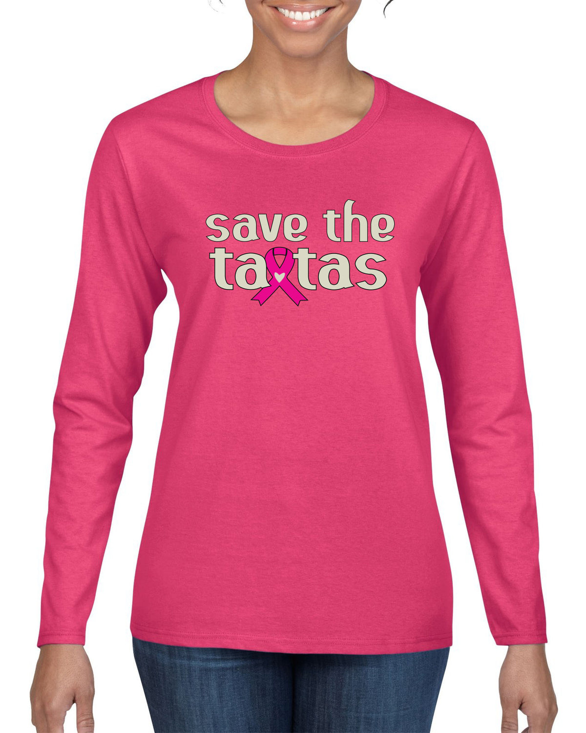 Breast Cancer Awareness USA Flag Sleeve Womens Graphic Long Sleeve T-Shirt