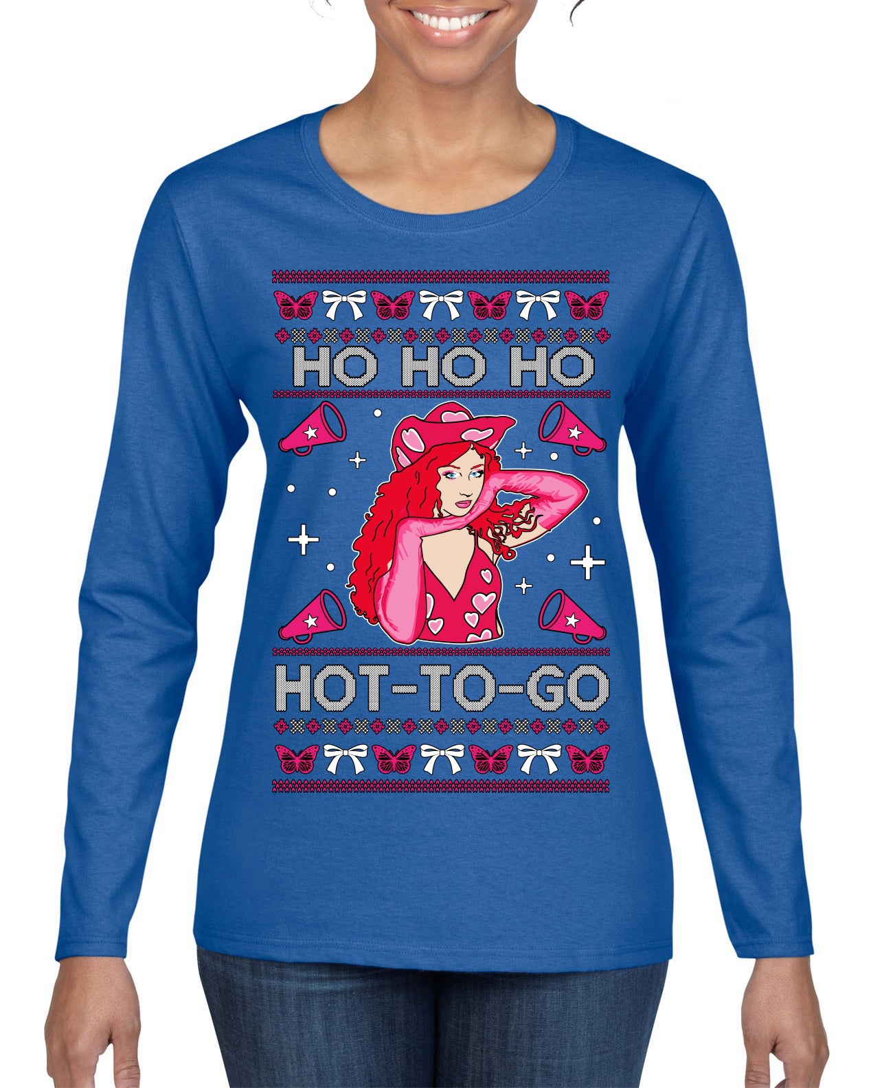 Ho Ho Ho Hot to Go, Viral Midwest Princess Song Dance Pop Star Concert Tour Merch Ugly Christmas Sweater Womens Graphic Long Sleeve T-Shirt