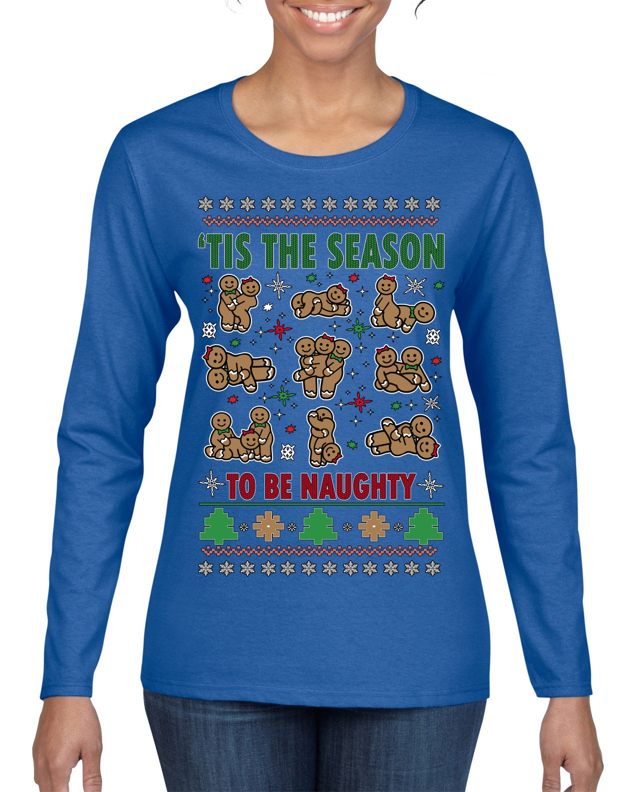 Tis' The Season To Be Naughty Unisex Ugly Christmas Sweater Womens Graphic Long Sleeve T-Shirt