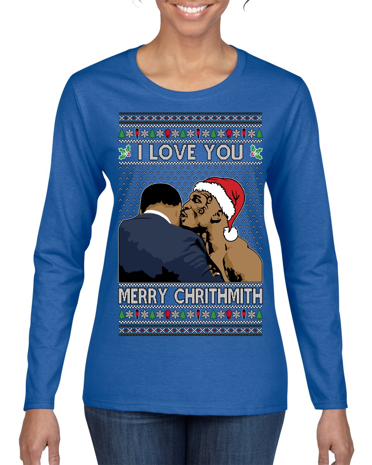 I Love You Merry Chrithmith Funny Boxing Fight Meme Classic Funny Xmas Ugly Christmas Sweater Womens Graphic Long Sleeve T-Shirt