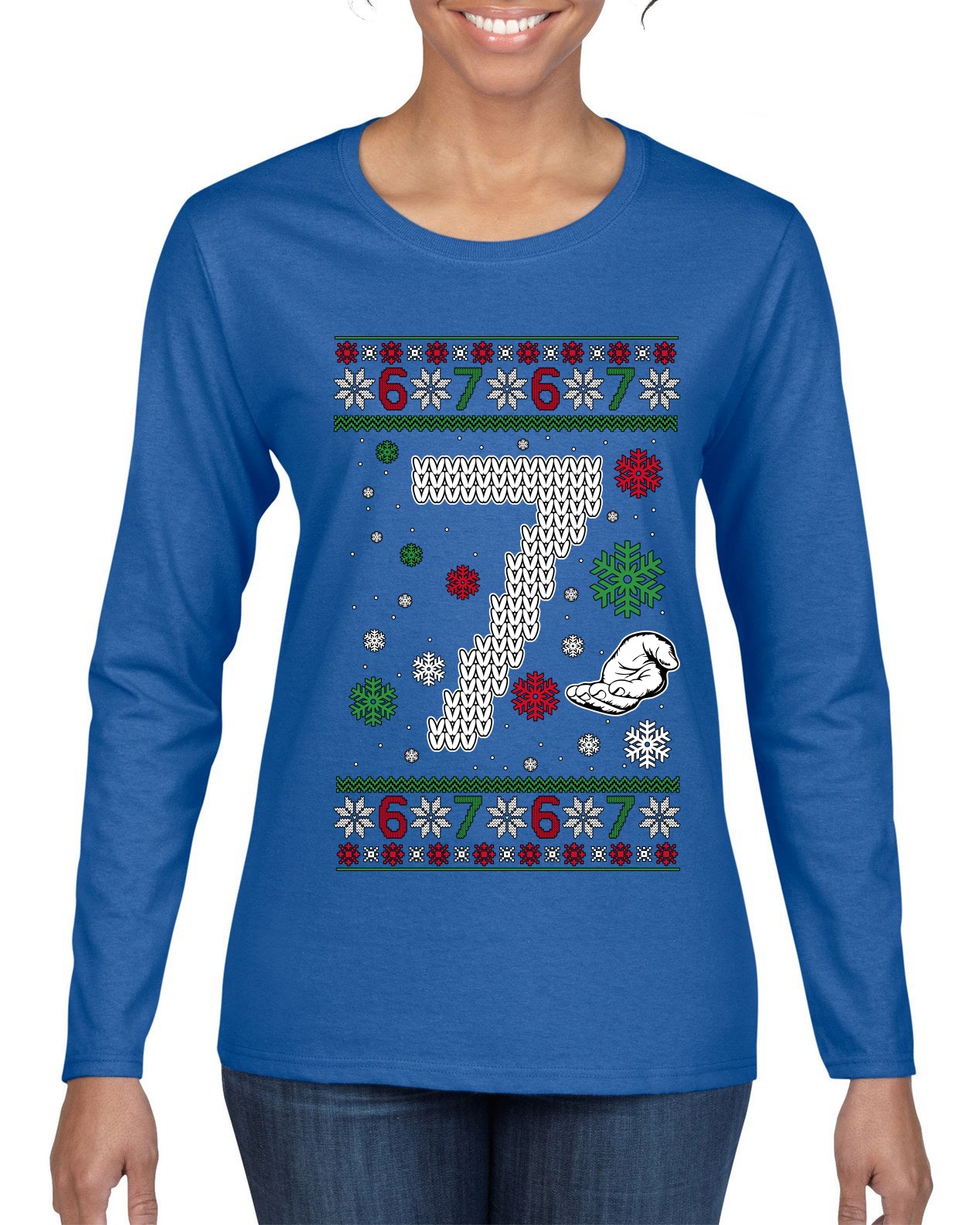 Christmas 7 Meme, Ugly Christmas Sweater Womens Graphic Long Sleeve T-Shirt