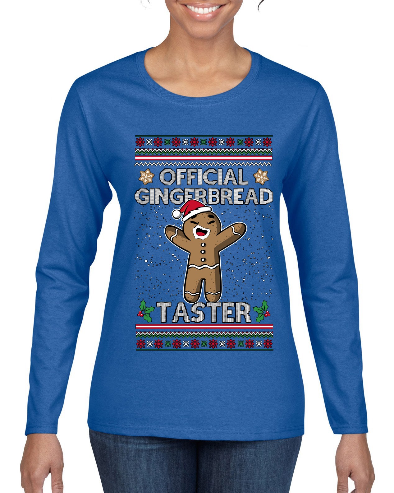 Official Gingerbread Taster, Ugly Christmas Sweater Womens Graphic Long Sleeve T-Shirt