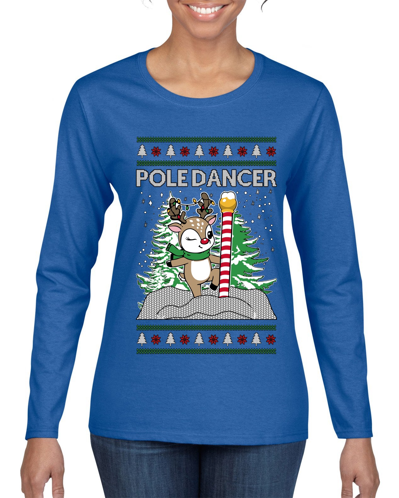 Pole Dancer, Ugly Christmas Sweater Womens Graphic Long Sleeve T-Shirt
