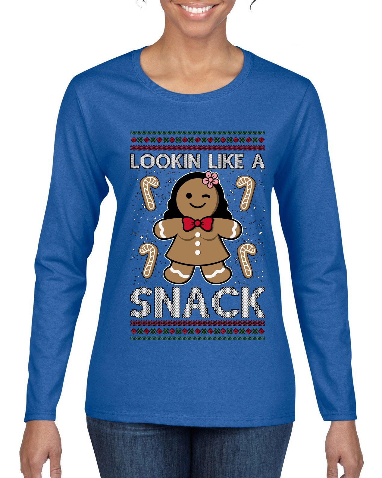 Lookin Like A Snack, Ugly Christmas Sweater Womens Graphic Long Sleeve T-Shirt