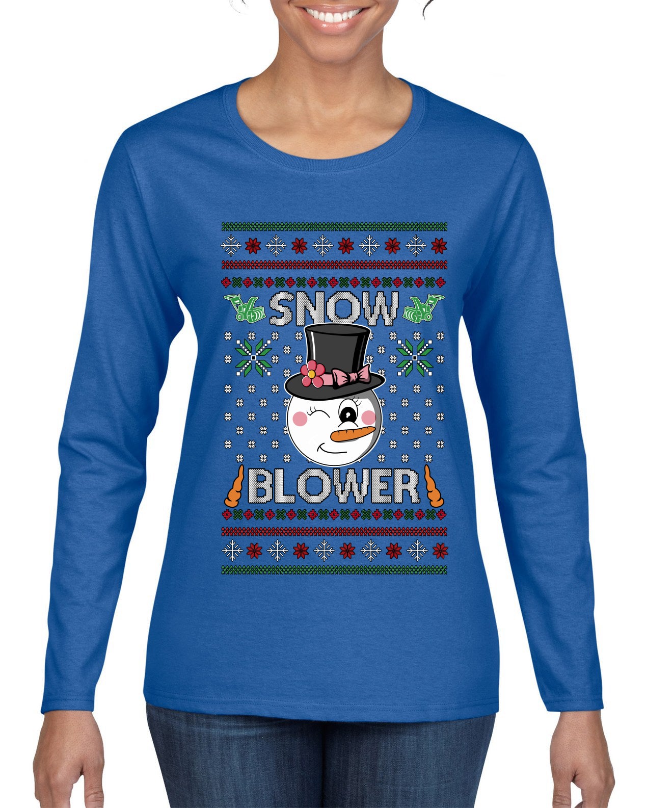 Snow Blower, Ugly Christmas Sweater Womens Graphic Long Sleeve T-Shirt