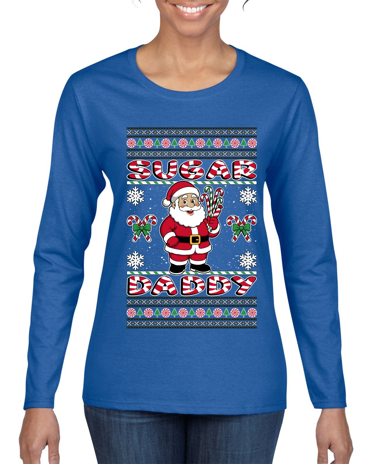 Sugar Daddy Santa, Ugly Christmas Sweater Womens Graphic Long Sleeve T-Shirt