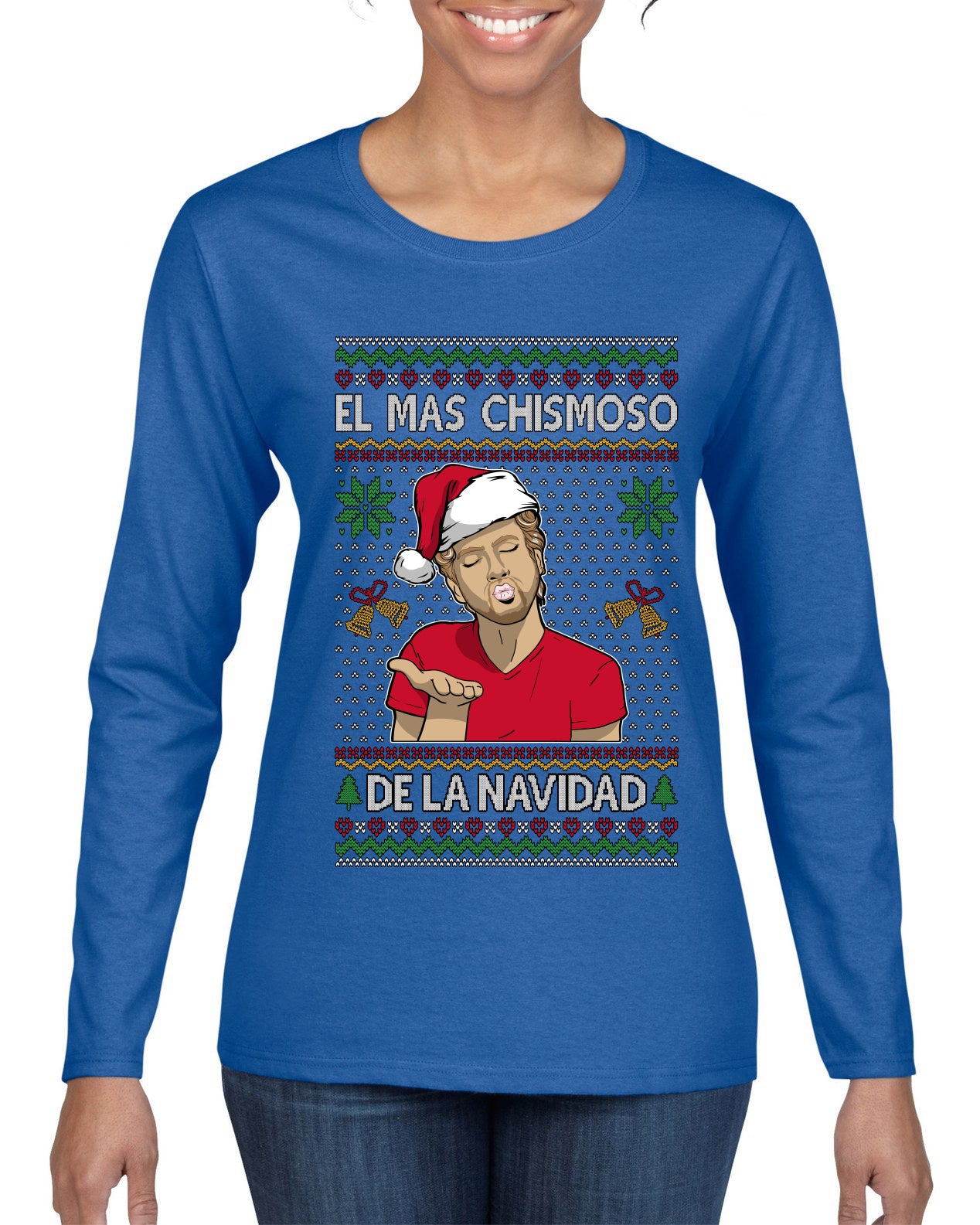 El Mas Chismoso De La Navidad, Ugly Christmas Sweater Womens Graphic Long Sleeve T-Shirt