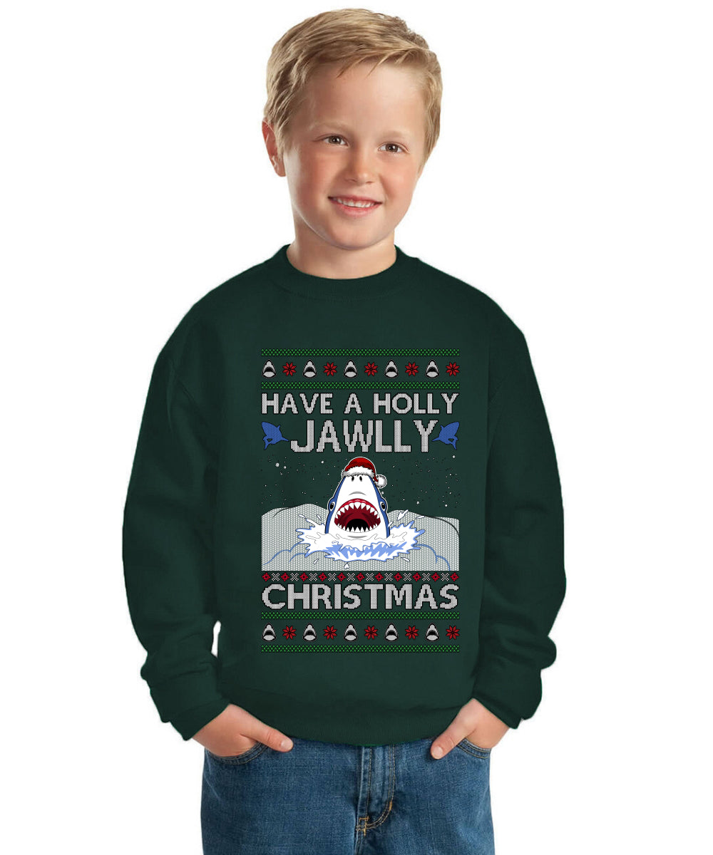 Have a Holly Jawlly Christmas, Cute Shark Ugly Christmas Sweater For Kids | Unisex Boys Girls Crewneck Graphic Sweatshirt