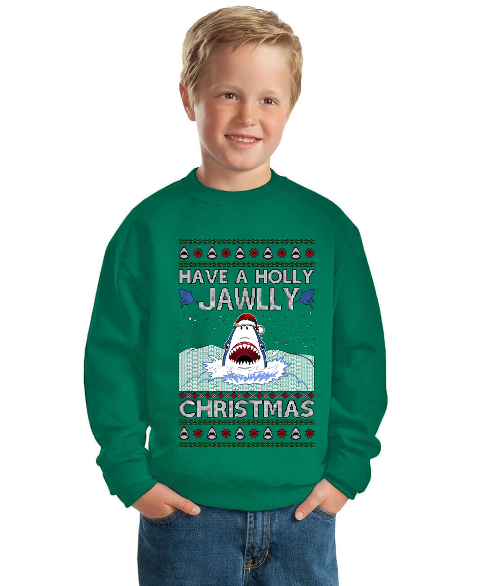 Have a Holly Jawlly Christmas, Cute Shark Ugly Christmas Sweater For Kids | Unisex Boys Girls Crewneck Graphic Sweatshirt