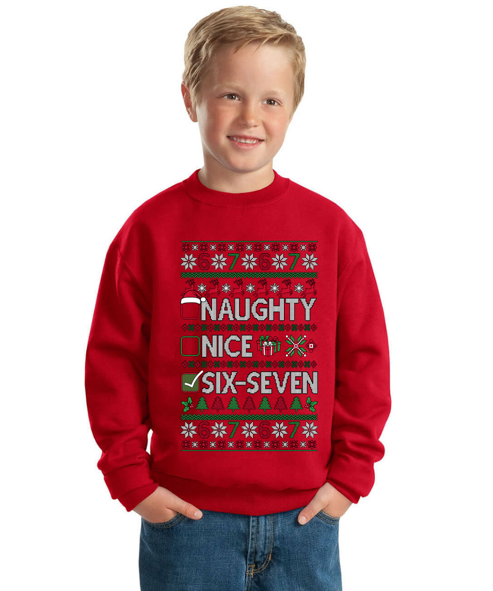 Naughty Nice 6 7 Checklist Ugly Christmas Sweater For Kids | Unisex Boys Girls Crewneck Graphic Sweatshirt