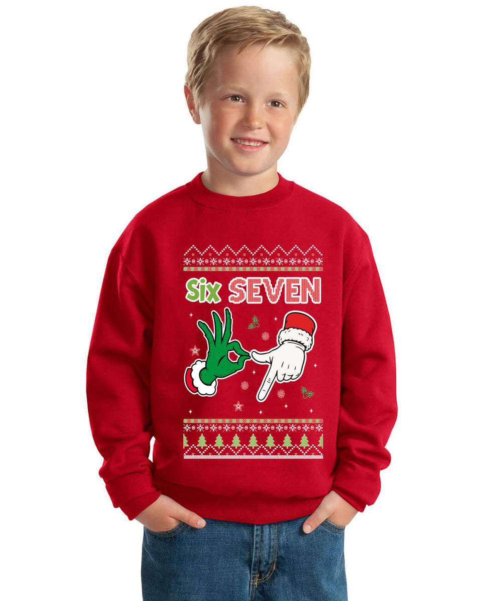 6 7 Christmas Hands Ugly Christmas Sweater For Kids | Unisex Boys Girls Crewneck Graphic Sweatshirt