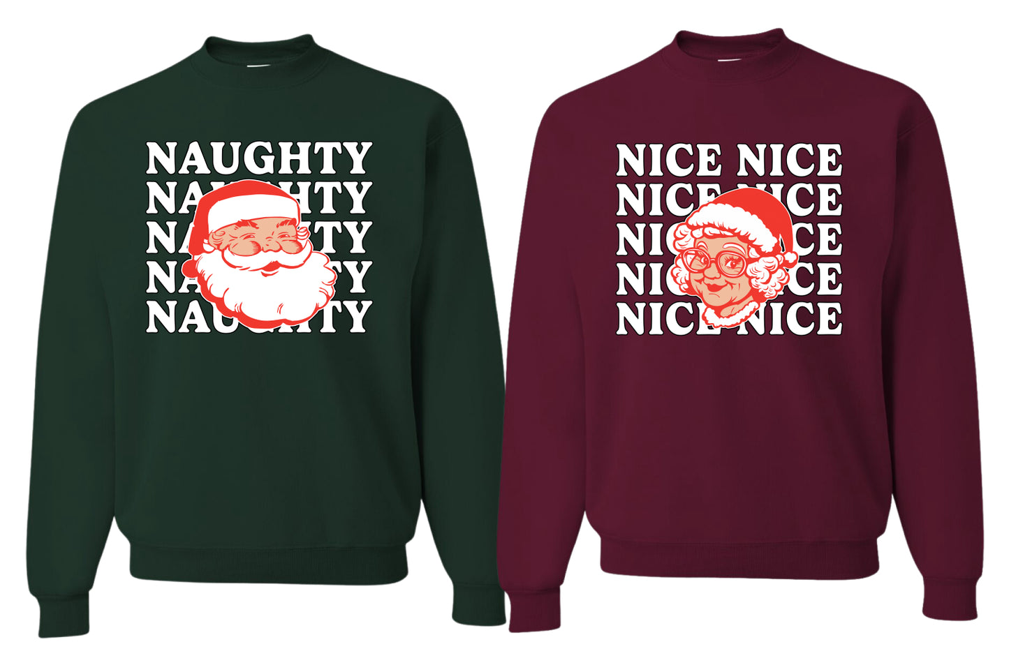 Naughty, Nice Santa Claus Mrs Claus Couples Sweatshirt Ugly Christmas Matching Couple Sweater Crewneck Sweatshirt