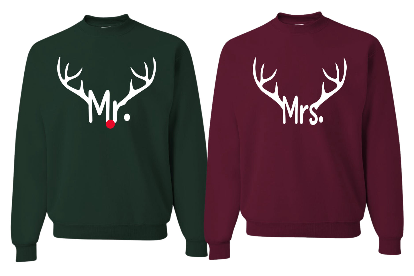 Mr Mrs Reindeer Red Nose, Funny Classic Xmas Couples Sweatshirt Ugly Christmas Matching Couple Crewneck Sweater Crewneck Sweatshirt