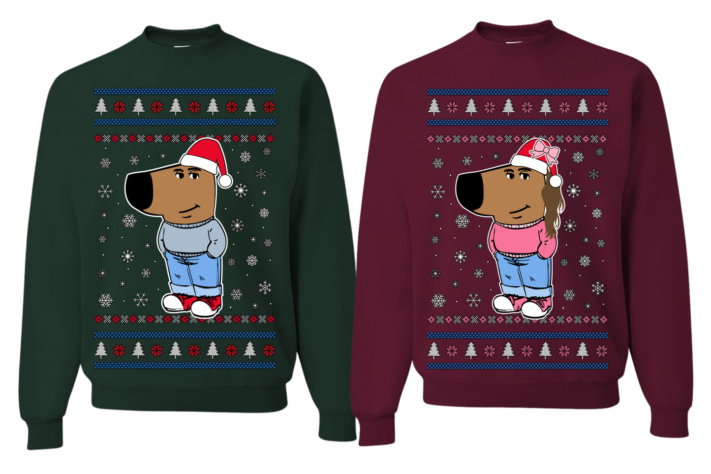 I'm Just a Chill Guy, Chil Girl, My New Character, Santa Dog Viral Meme Coin CHILLGUY CHILLGIRL Funny Internet Memes Girlfriend Boyfriend Gift His and Hers Matching Ugly Christmas Couples Sweater Crewneck Sweatshirt