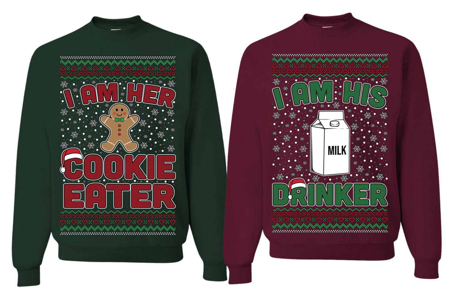 Cookie Eater, Milk Drinker Funny Couples Sweatshirt Ugly Christmas Matching Couple Crewneck Sweater Crewneck Sweatshirt