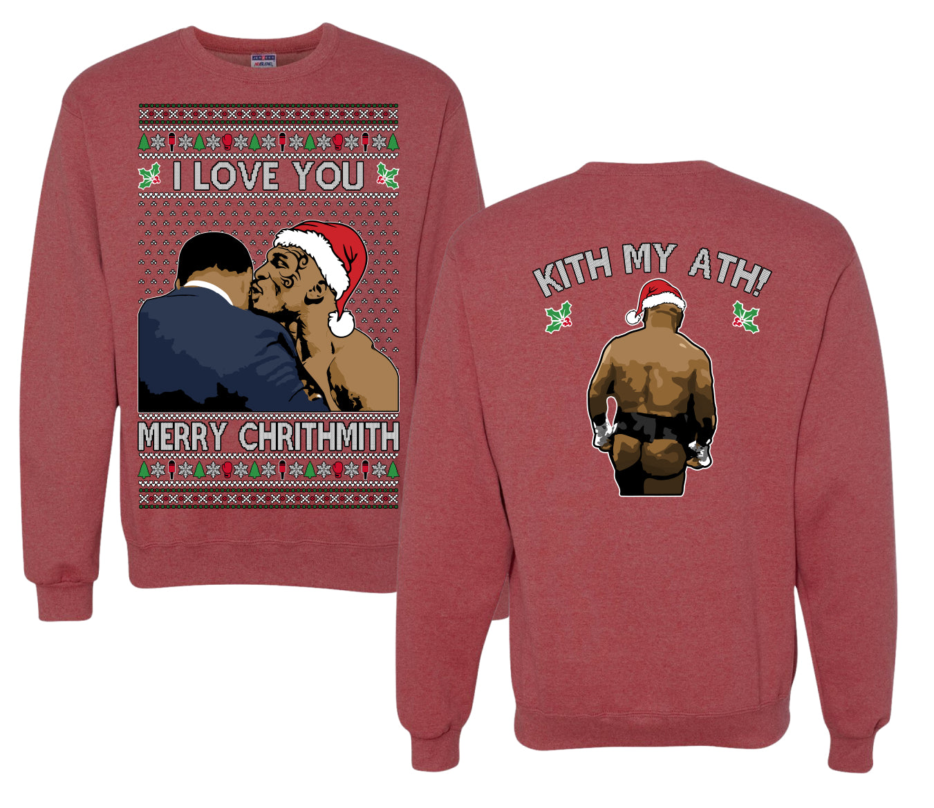 I Love You Merry Chrithmith Funny Boxing Fight Meme Classic Funny Xmas, Front and Back Unisex Ugly Christmas Sweater Crewneck Sweatshirt