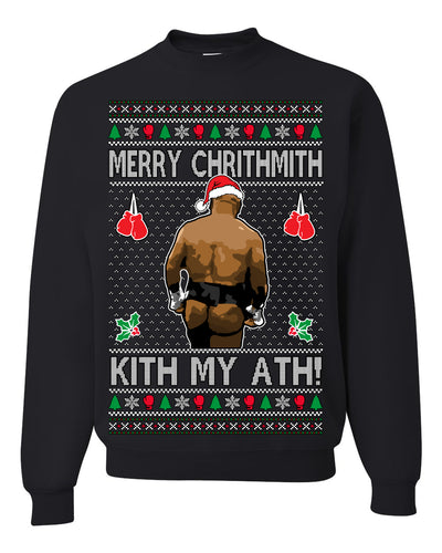 Merry Chrithmith Kith My Ath, Butt Viral Kiss My Ass Boxing Fight Meme, Funny Ugly Christmas Sweater Crewneck Sweatshirt