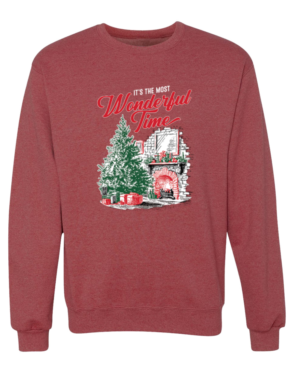 It's The Most Wonderful Time, Christmas Tree Fireplace, Festive Design, Unisex Christmas Sweater, Crewneck Sweatshirts