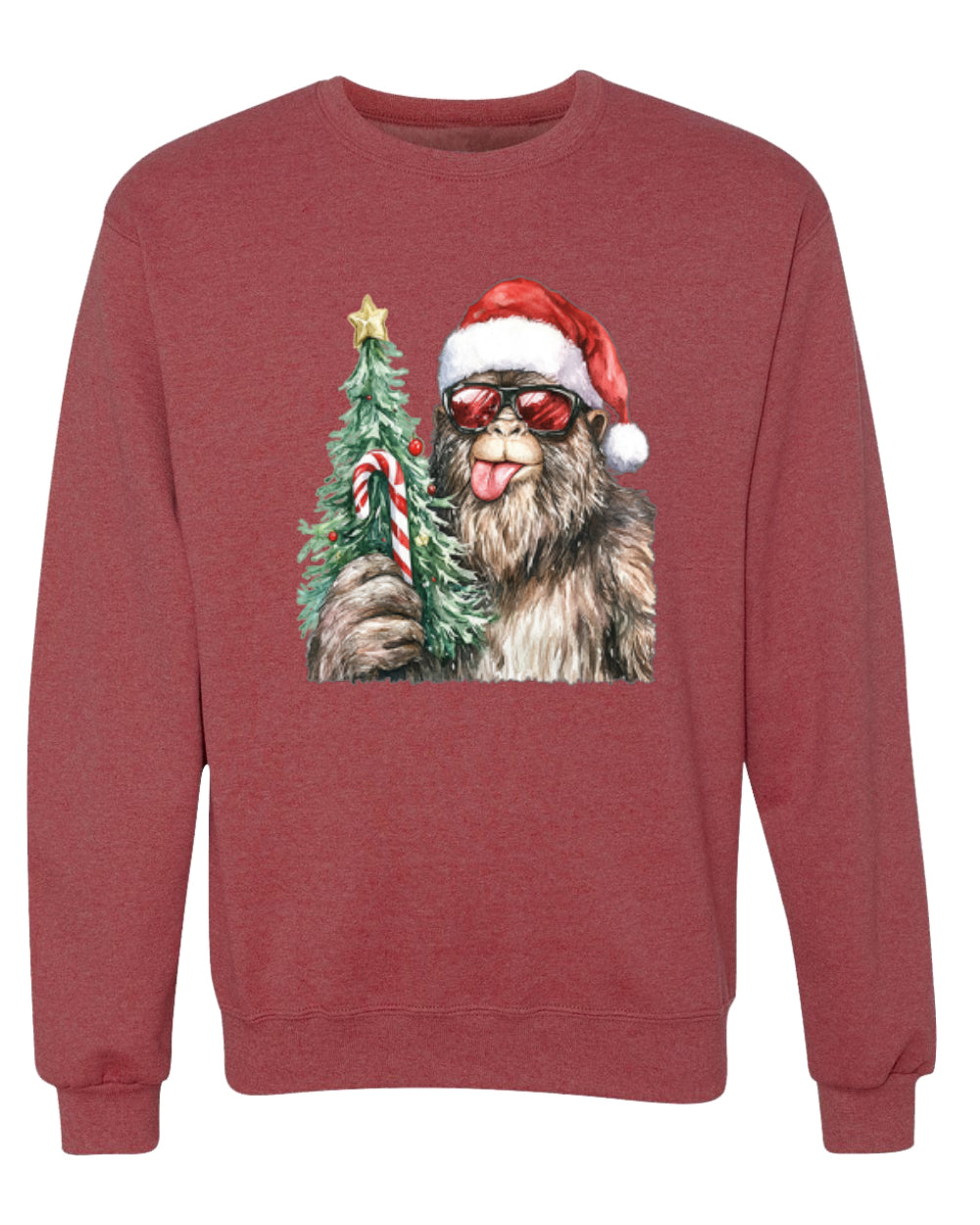 Christmas Sasquatch, Big Foot, Funny Candy Cane Christmas Design, Unisex Christmas Sweater, Crewneck Sweatshirts
