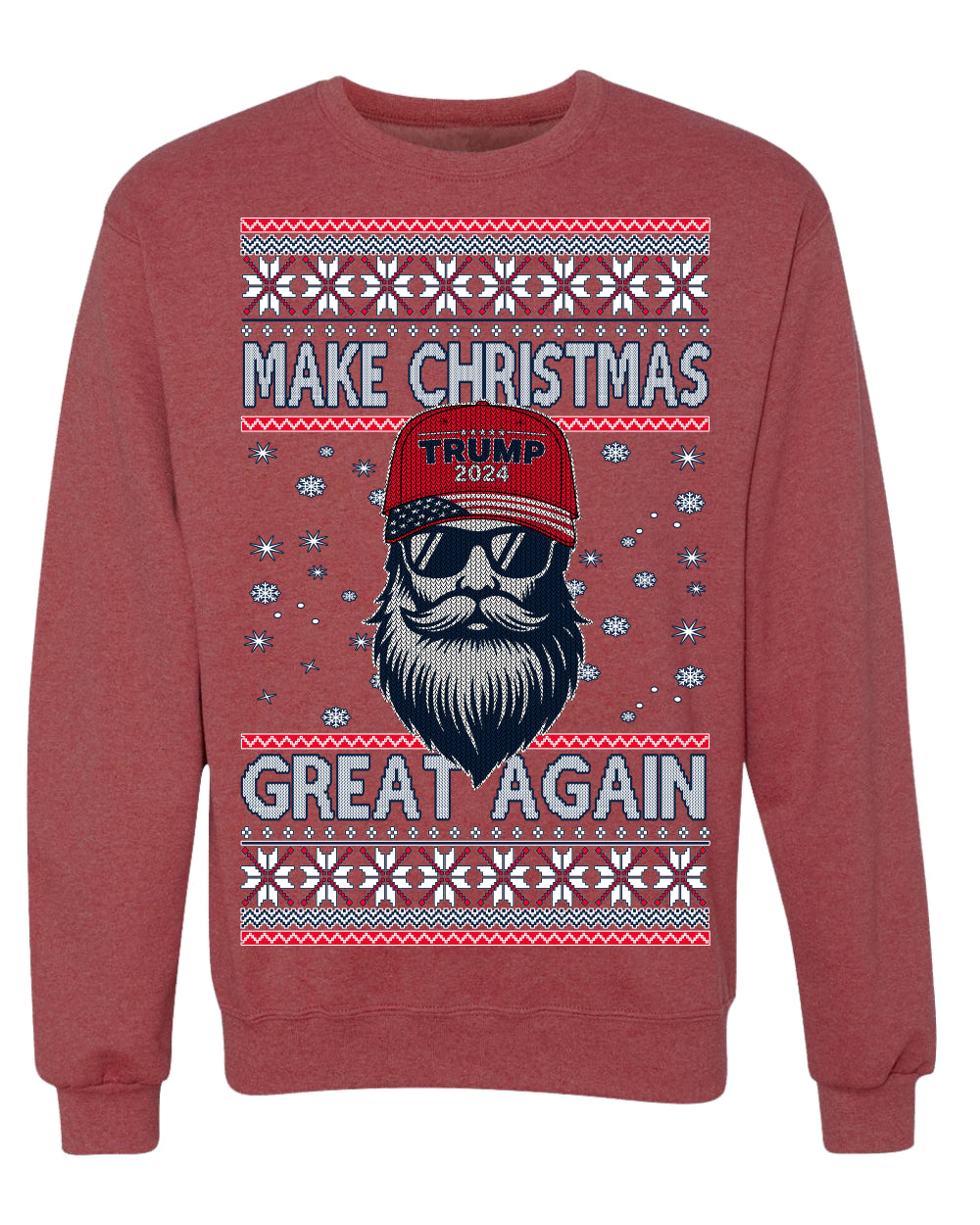 Make Christmas Great Again Trump Santa Claus 2024 MAGA, Donald Trump JD Vance GOP Republican Ugly Christmas Sweater Crewneck Sweatshirt