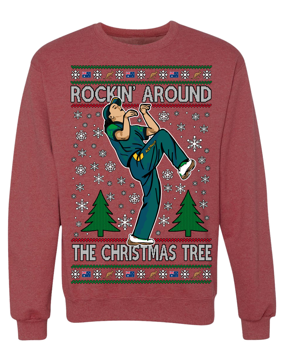 Rockin Around the Christmas Tree Raygun Viral Breakdancer Ugly Christmas Sweater Crewneck Sweatshirt