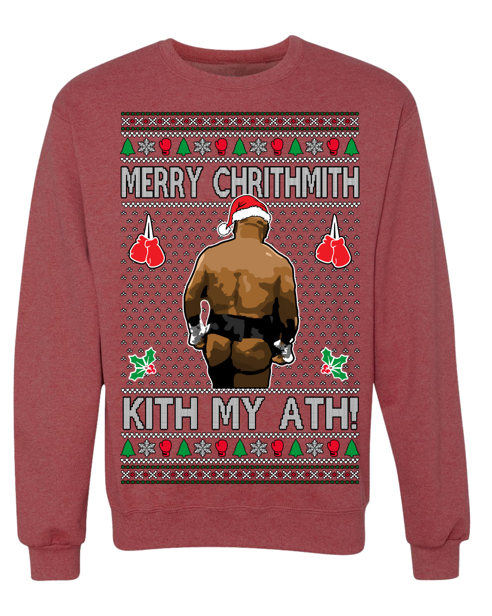 Merry Chrithmith Kith My Ath, Butt Viral Kiss My Ass Boxing Fight Meme, Funny Ugly Christmas Sweater Crewneck Sweatshirt