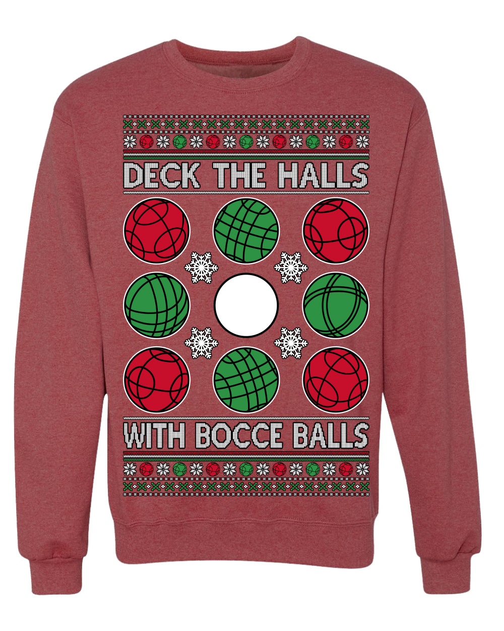 Deck the Halls with Bocce Balls, Funny Classic Italy Italian Sports Ugly Christmas Sweater Crewneck Sweatshirts