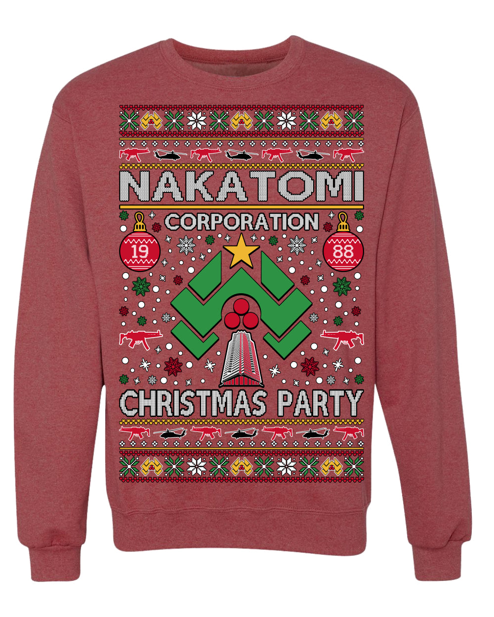 Nakatomi Corporation Christmas Party 1988 Plaza Logo, Classic Die Hard McClane 80s Xmas Movie Quote Ugly Christmas Sweater Crewneck Sweatshirt