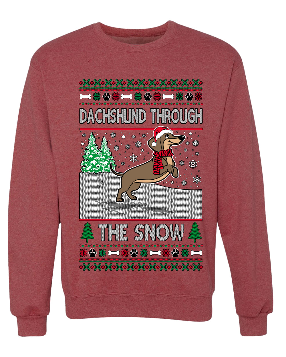 Dachshund Through The Snow, Cute Dog Christmas Sweater, Ugly Christmas Unisex Sweater, Crewneck Sweatshirts