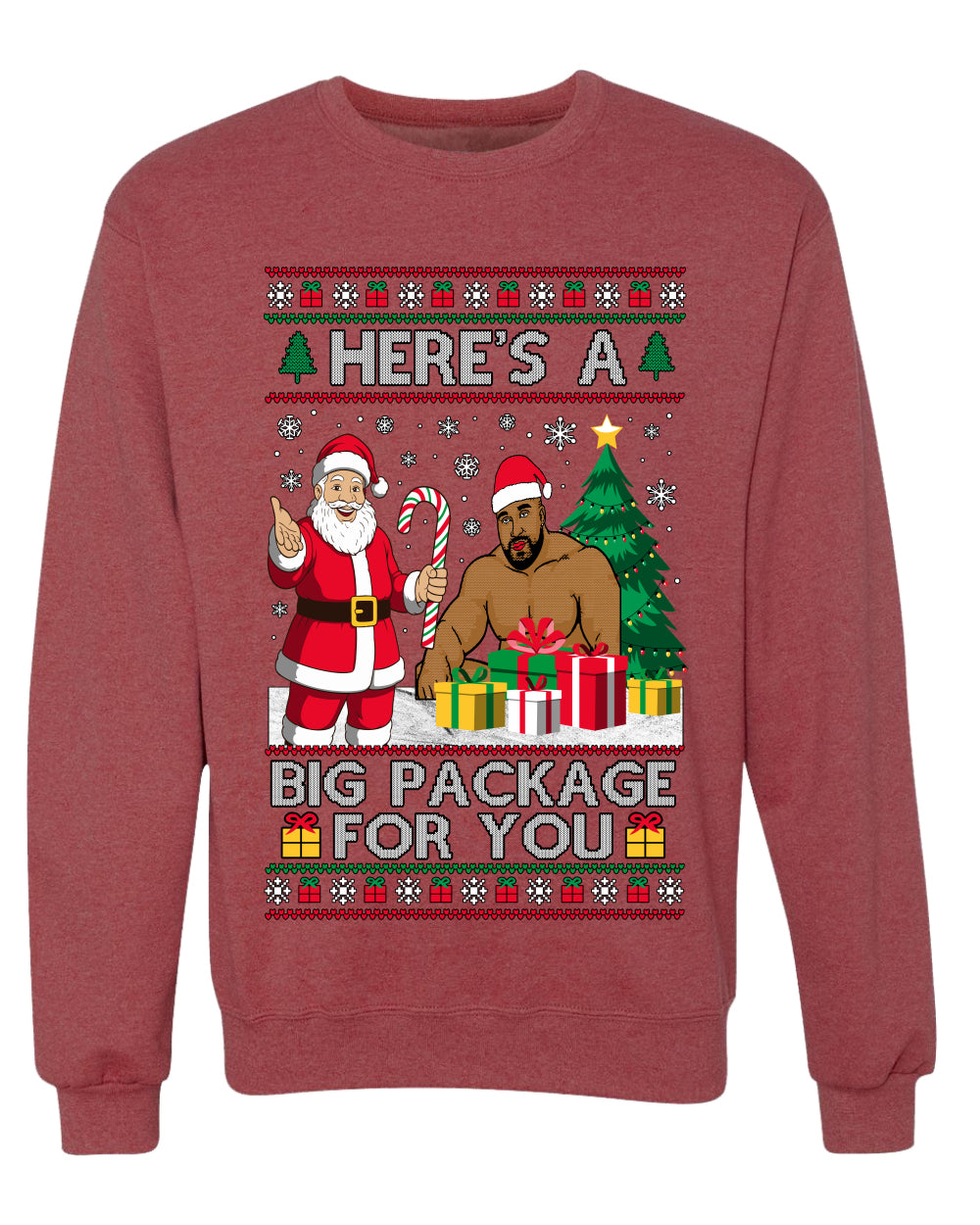 Here's A Big Package For You Santa Christmas Sweater, Unisex Ugly Christmas Crewneck Sweatshirts