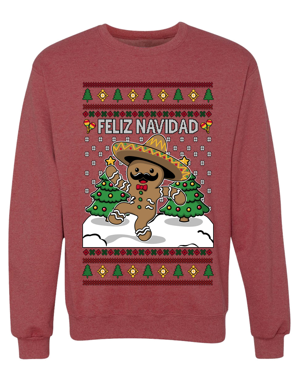 Feliz Navidad Dancing Gingerbread Man, Unisex Ugly Christmas Sweater, Crewneck Sweatshirts
