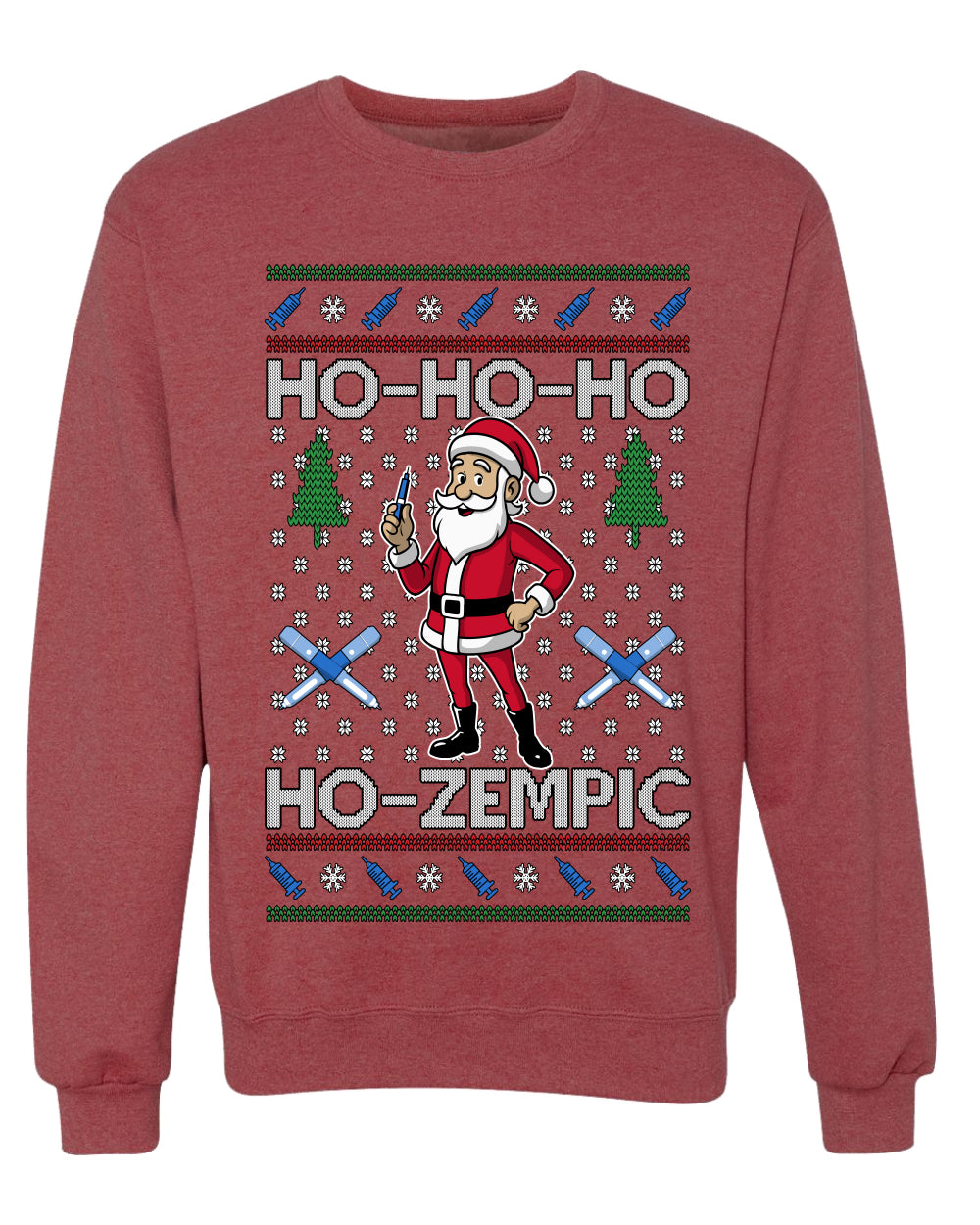 Skinny Santa Ho Ho Ho Ho-Zempic Weight Loss Shot, Unisex Ugly Christmas Sweater, Crewneck Sweatshirts