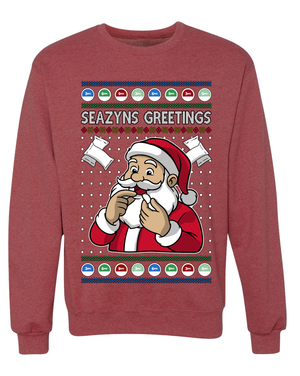 Seazyns Greeting Santa Packing Lip Pouch, Unisex Ugly Christmas Sweater Crewneck Sweatshirts