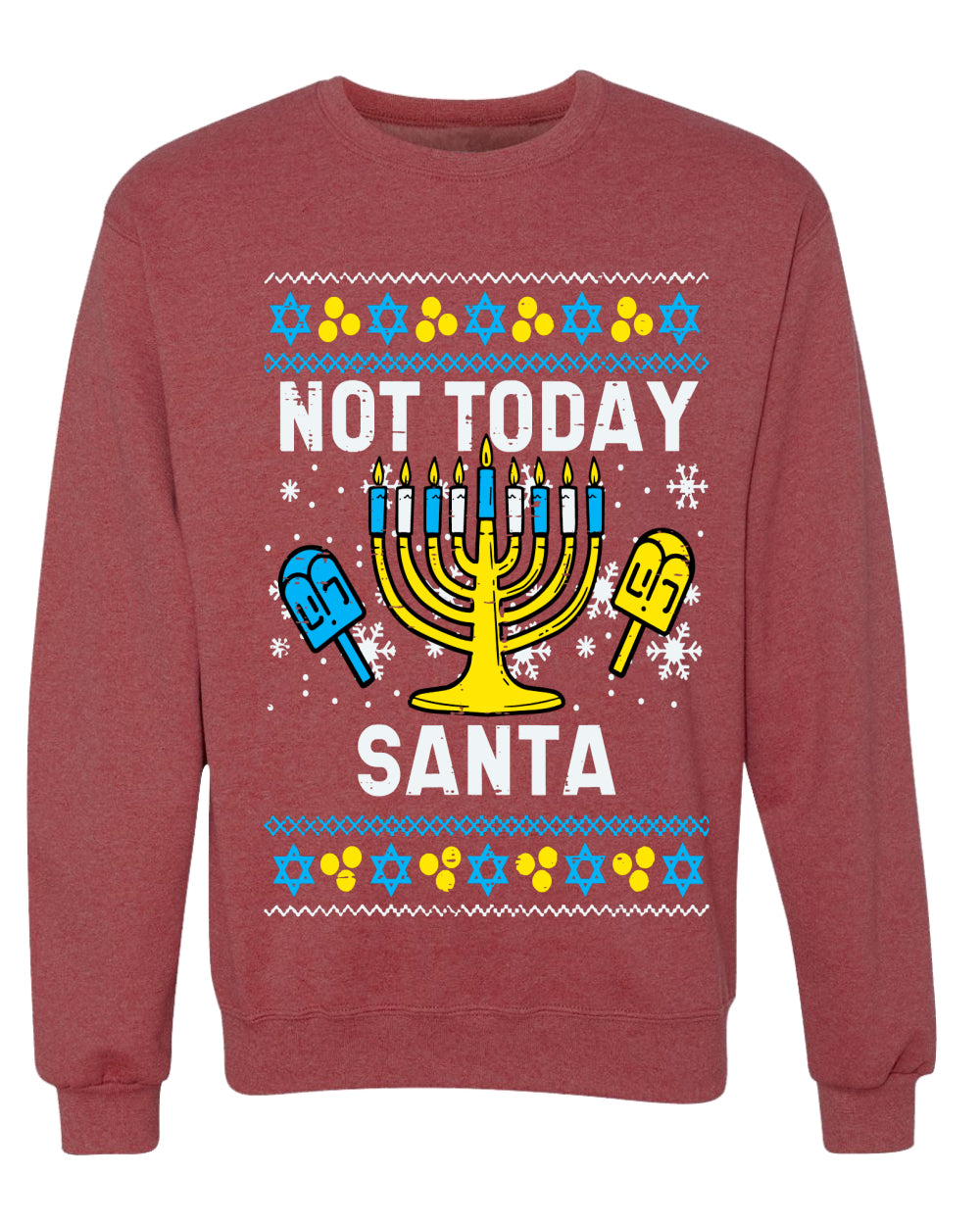 Not Today Santa Menorah Hanukkah, Unisex Ugly Christmas Sweater, Crewneck Sweatshirts