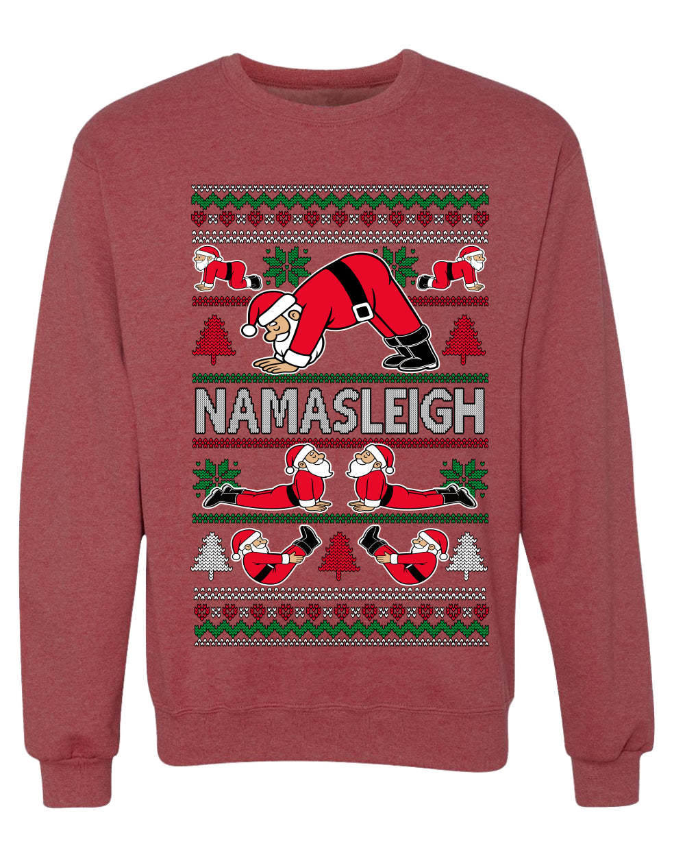 Namasleigh, Namaste Yoga Santa Claus, Unisex Ugly Christmas Sweater Crewneck Sweatshirts
