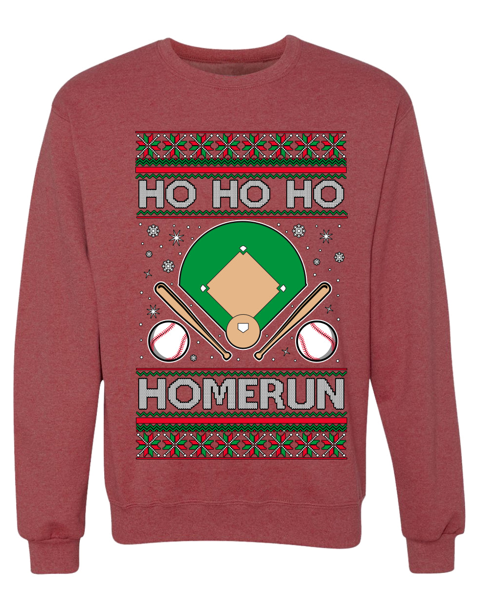 Ho Ho Ho Homerun, Baseball Fan Christmas Design, Unisex Ugly Christmas Sweater Crewneck Sweatshirts